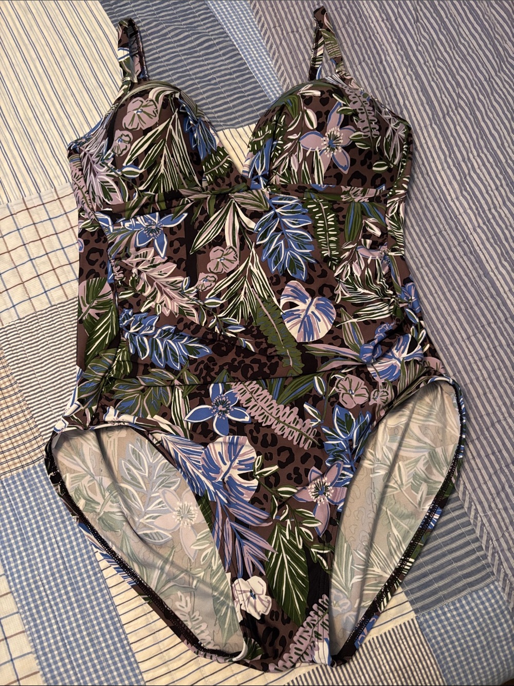 Calvin Klein Floral One-Piece Swimsuit - Brown/Green/Blue , New WOT